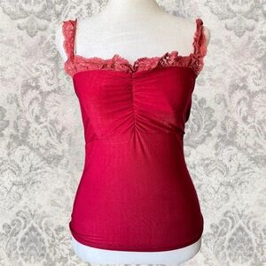 Red Ruffle Lace Fitted Summer Y2K Women's Small Vacation Comfy Camisole